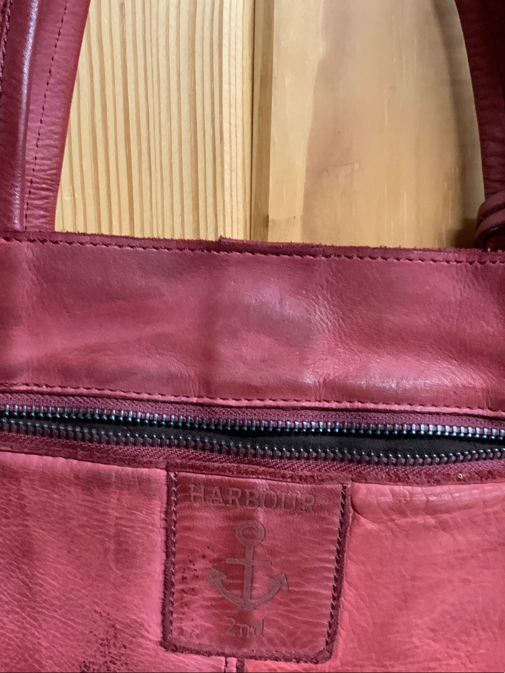 Stud-Trim Red Leather Tote with Anchor Charm - Picture 5 of 6